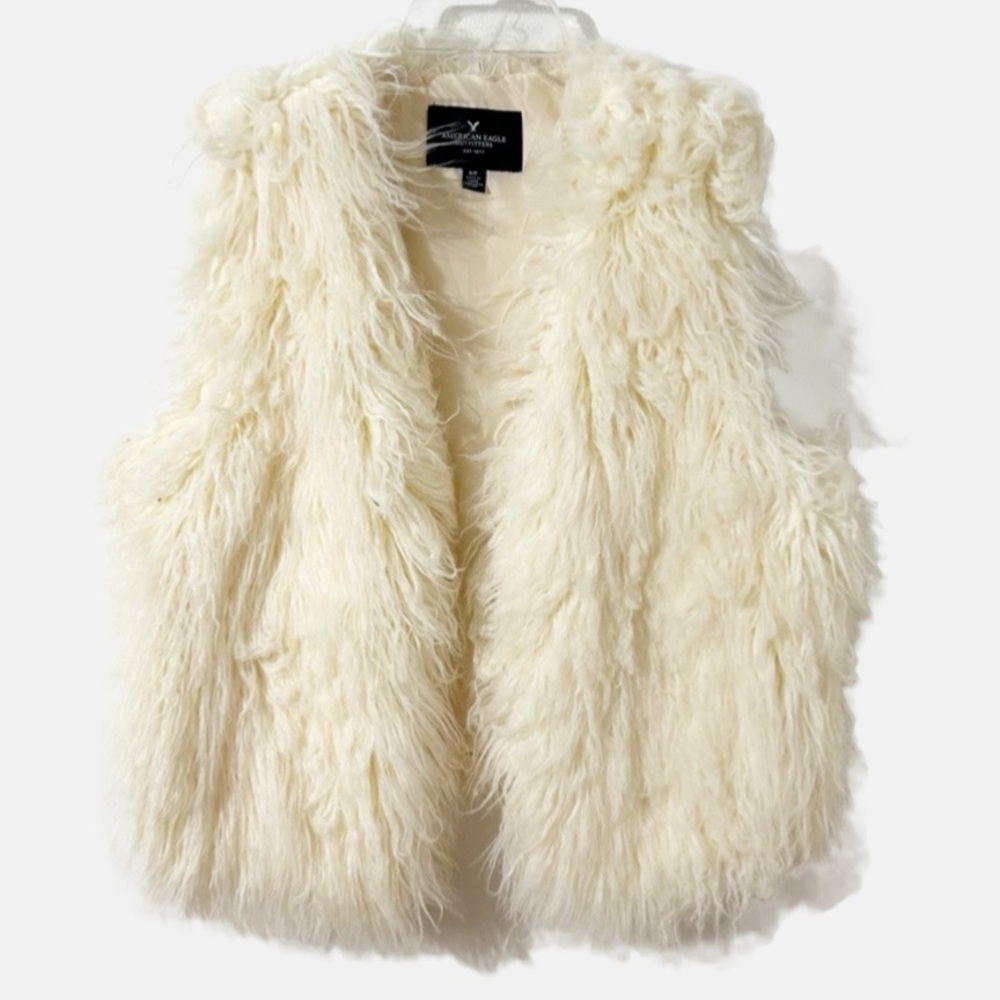 American Eagle Outfitters Luxurious Shag Cream Faux Fur Vest Open Front Festival